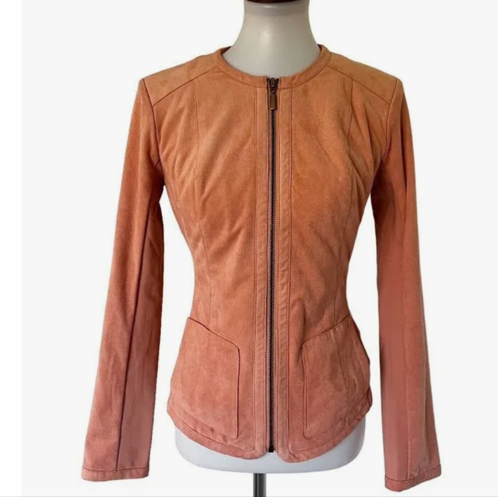 G.i.l.i. Faux suede Pink Peach Stretchy Jacket Zip Up Front NWOT